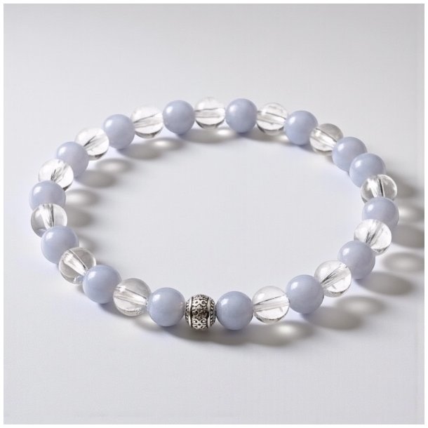 Hndlavet Krystalarmbnd med Angelit og Bjergkrystal  Ro, Klarhed og Balance