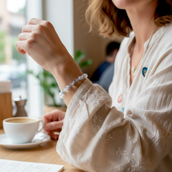 H�ndlavet Krystalarmb�nd med Angelit og Bjergkrystal � Ro, Klarhed og Balance