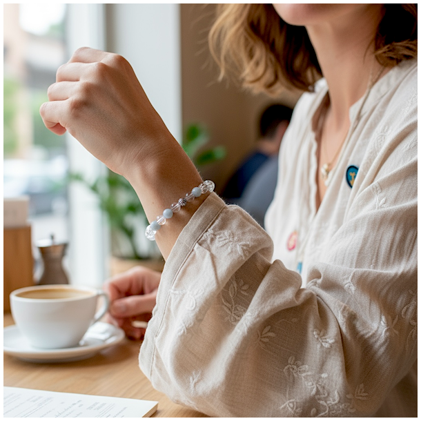 Hndlavet Krystalarmbnd med Angelit og Bjergkrystal  Ro, Klarhed og Balance