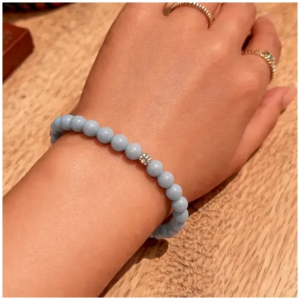 H�ndlavet Krystal armb�nd i Angelit med 7 mm. stenperler,  M�l 16,5-19 cm