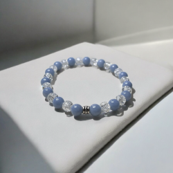 Hndlavet krystalarmbnd i Angelit og Krakeleret Bjergkrystal,  Ml 16 - 18 cm