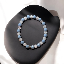 Hndlavet krystalarmbnd i Angelit og Krakeleret Bjergkrystal,  Ml 16 - 18 cm