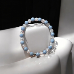 Hndlavet krystalarmbnd i Angelit og Krakeleret Bjergkrystal,  Ml 16 - 18 cm