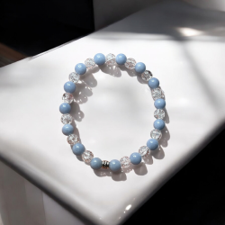 Hndlavet krystalarmbnd i Angelit og Krakeleret Bjergkrystal,  Ml 16 - 18 cm