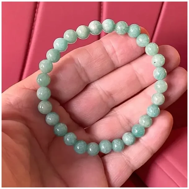 Amazonit krystalarmb�nd � 7 mm perler | St�tter sandhed, ro &amp; balance