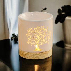 Hvid Keramisk Aromalampe med Tree of Life � Skab Ro og Harmoni i Dit Hjem