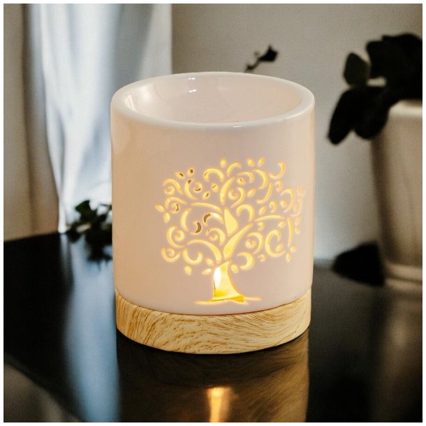 Hvid Keramisk Aromalampe med Tree of Life � Skab Ro og Harmoni i Dit Hjem