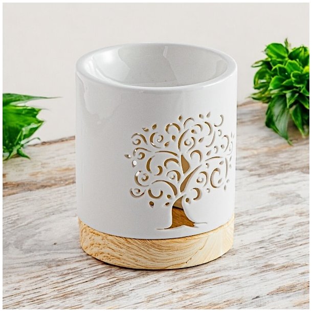 Hvid Keramisk Aromalampe med Tree of Life � Skab Ro og Harmoni i Dit Hjem
