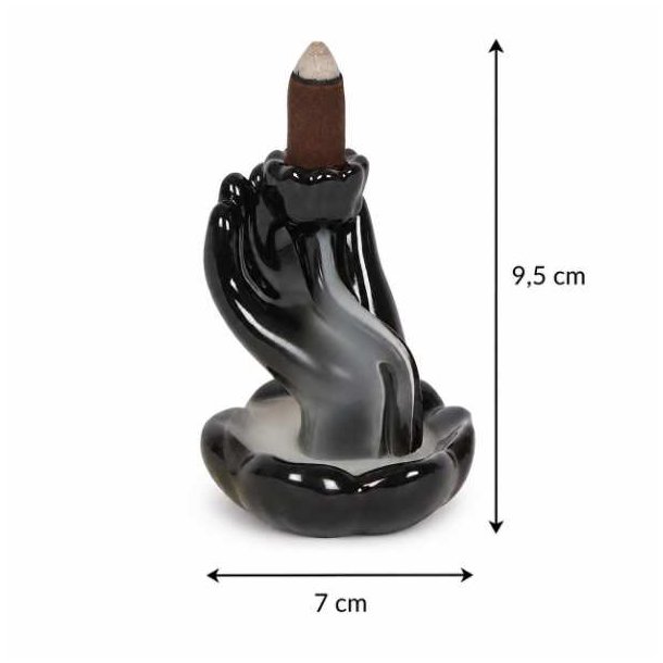 Backflow r�gelsesholder i sort glaseret keramik med m�l 9,5 x 7 cm p� hvid baggrund.