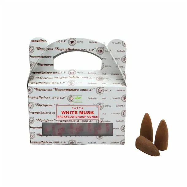 Satya Hvid Musk Backflow Rgelseskegler 24 stk til Beroligende Aroma og Meditation