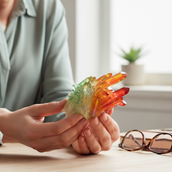 Unika Aurafusion aurakrystal klynge  rd, grn og orange med regnbueglans