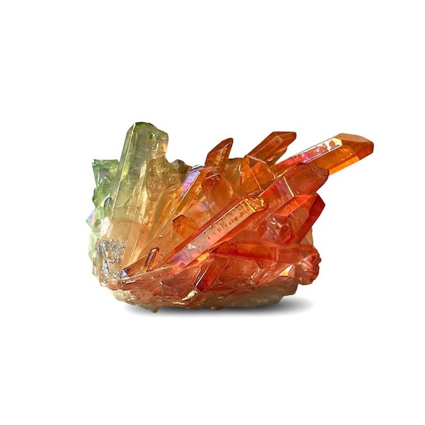 Unika Aurafusion aurakrystal klynge  rd, grn og orange med regnbueglans