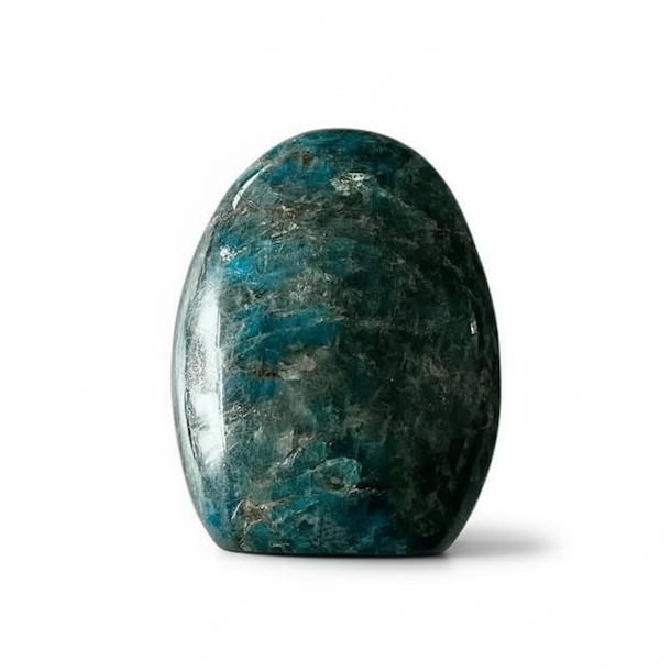 Unik bl� apatit freeform 502 gram � kraftfuld poleret krystal 9,3 x 7,3  cm