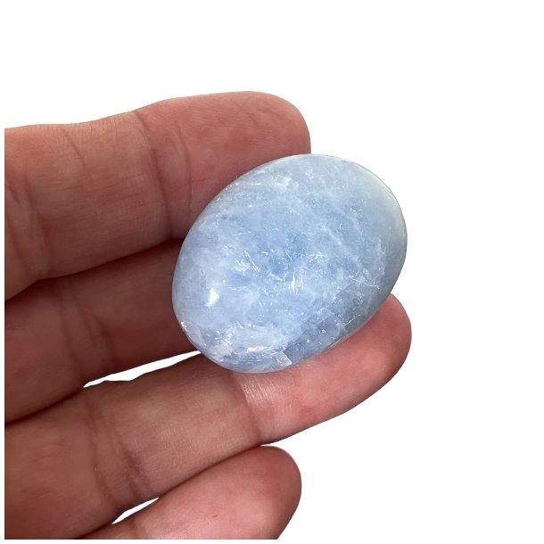 Lommesten i bl� calcit ovale,  M�l imellem 2,5 - 3 cm