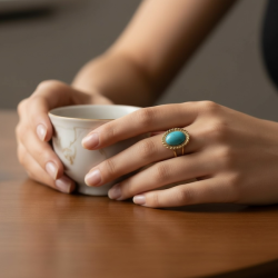 Elegant forgyldt ring med bl� howlit � spirituel ro &amp; balance