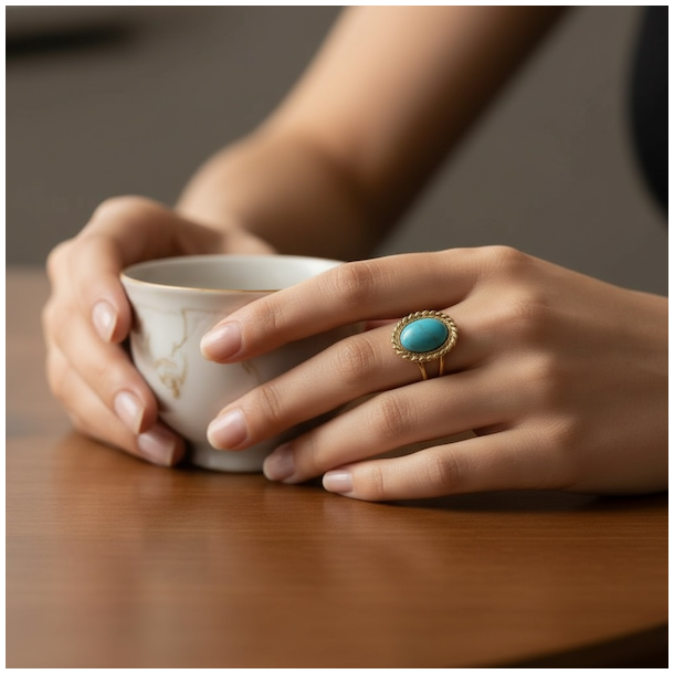 Elegant forgyldt ring med bl� howlit � spirituel ro &amp; balance