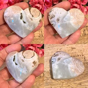 Unikt blomsteragat hjerte med druzy krystaller, 5,7 x 5 cm til energi og dekoration