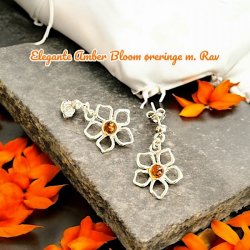 Amber Bloom Forslvede Blomsterreringe med gte Rav  2x2 cm, L 3 cm