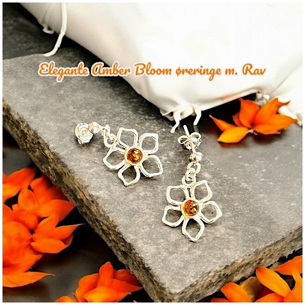 Amber Bloom Fors�lvede Blomster�reringe med �gte Rav � 2x2 cm, L 3 cm
