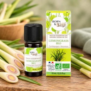 Born to Bio �kologisk �terisk lemongrassolie p� 10 ml med tilh�rende �ske