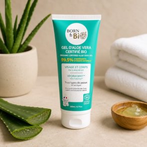 �kologisk aloe vera gel 200 ml fra Born to Bio til fugtgivende pleje af ansigt og krop