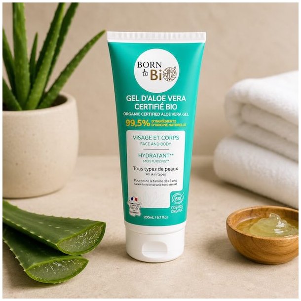 �kologisk aloe vera gel 200 ml fra Born to Bio til fugtgivende pleje af ansigt og krop
