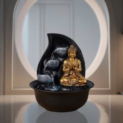 Beroligende Buddha vandfontne med LED-lys og rislende vand