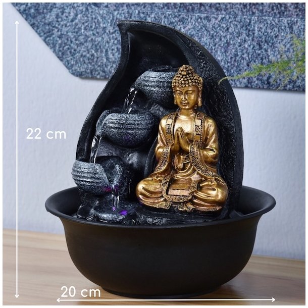 Beroligende Buddha vandfontne med LED-lys og rislende vand