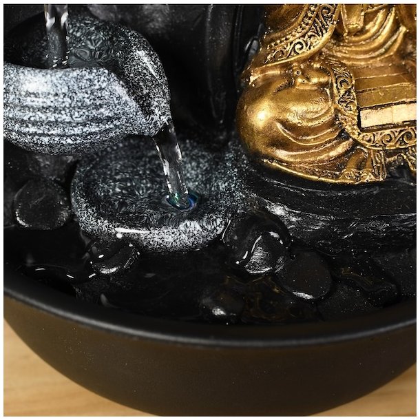 Beroligende Buddha vandfontne med LED-lys og rislende vand