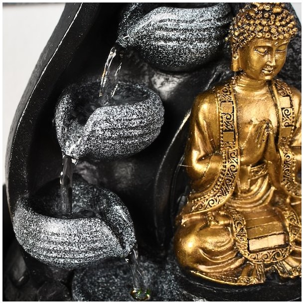 Beroligende Buddha vandfontne med LED-lys og rislende vand