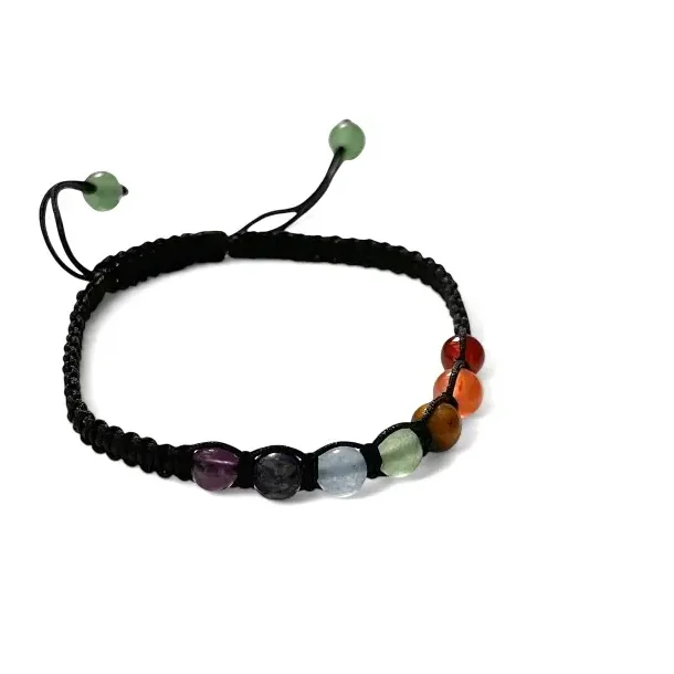 Justerbart makramarmbnd med 7 chakra sten 6 mm krystalperler