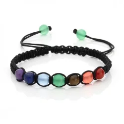 Justerbart makram�armb�nd med 7 chakra sten 6 mm krystalperler