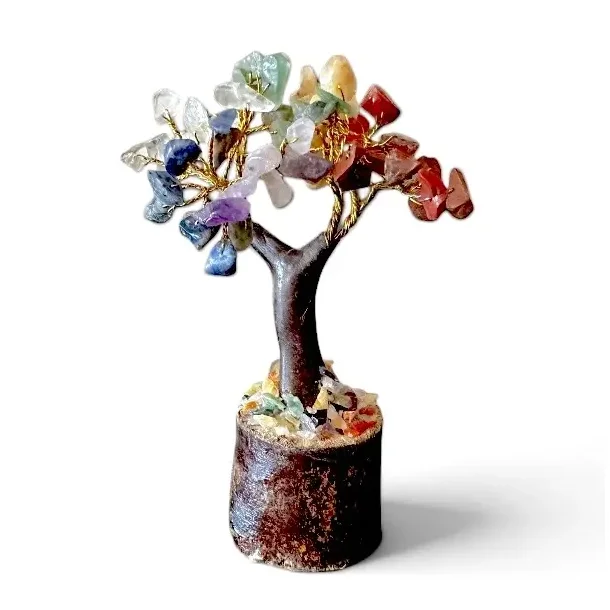 7 chakra tr� med �gte krystaller og spirituel energi 12 x 8 cm