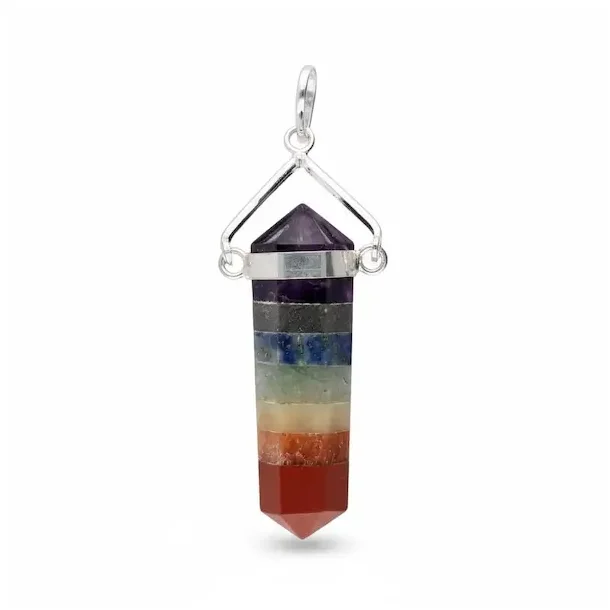 Dobbeltermineret chakravedh�ng i natursten 4,5 x 1 cm nikkelfri