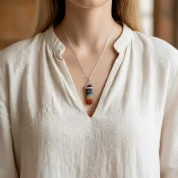 Dobbeltermineret chakravedh�ng i natursten 4,5 x 1 cm nikkelfri