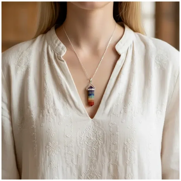 Dobbeltermineret chakravedh�ng i natursten 4,5 x 1 cm nikkelfri