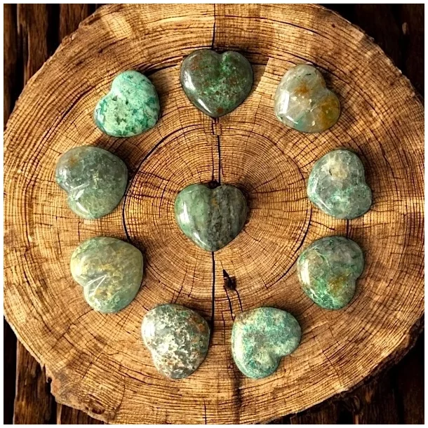 Smukke Hjerter i Chrysocolla  Udtryk af Harmoni 35 mm