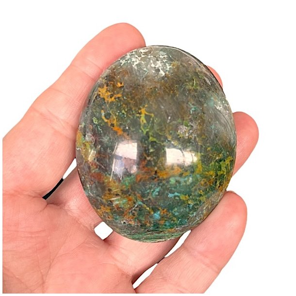 Meget smuk gr�n chrysocolla h�ndsten � unik palmstone p� 6,1 x 5 x 3 cm