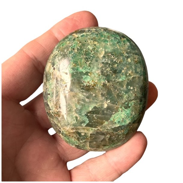 Meget smuk grn chrysocolla hndsten  unik palmstone p 6,5 x 5,5 x 2,7 cm