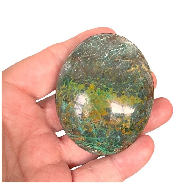 Meget smuk gr�n chrysocolla h�ndsten � unik palmstone p� 6,1 x 5 x 3 cm