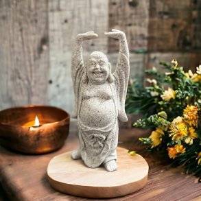 Den glade buddha figur i knust sten og resin, Ml 16 cm 