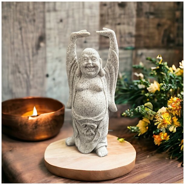 Den glade buddha figur i knust sten og resin, Ml 16 cm 