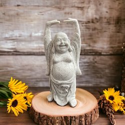 Den glade buddha figur i knust sten og resin, Ml 16 cm 