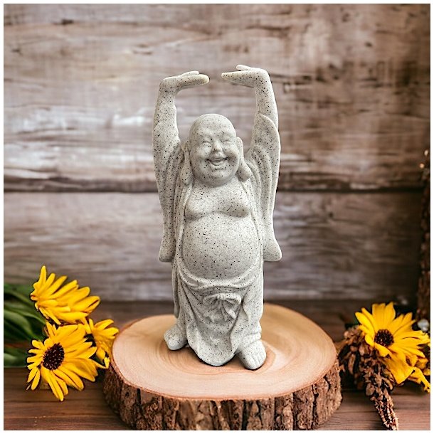 Den glade buddha figur i knust sten og resin, Ml 16 cm 