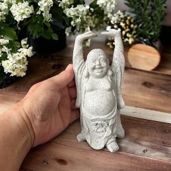 Den glade buddha figur i knust sten og resin, Ml 16 cm 