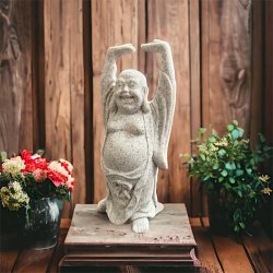 Den glade buddha figur i knust sten og resin, Ml 16 cm 