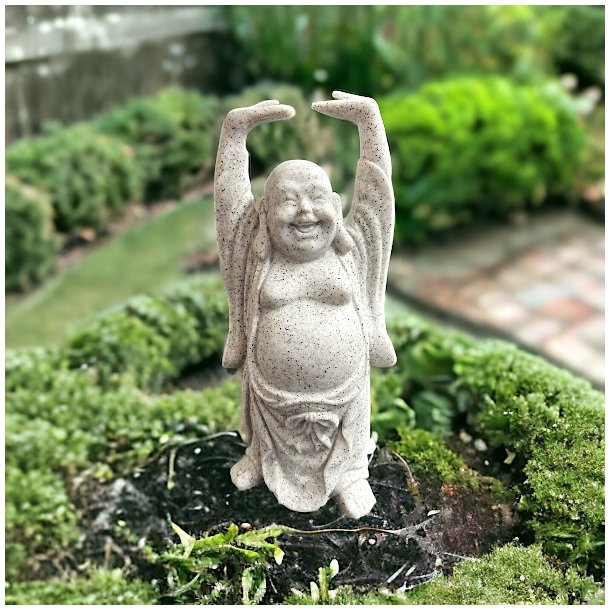 Den glade buddha figur i knust sten og resin, Ml 16 cm 