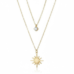 Smuk spirituel dobbelthalskde i forgyldt rustfrit stl med stjerne og rund rhinsten