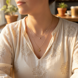 Smuk spirituel dobbelthalsk�de i forgyldt rustfrit st�l med stjerne og rund rhinsten
