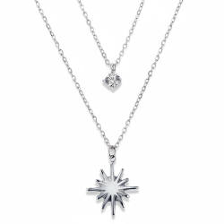 Smuk spirituel dobbelthalsk�de i rustfrit st�l med stjerne og rund rhinsten